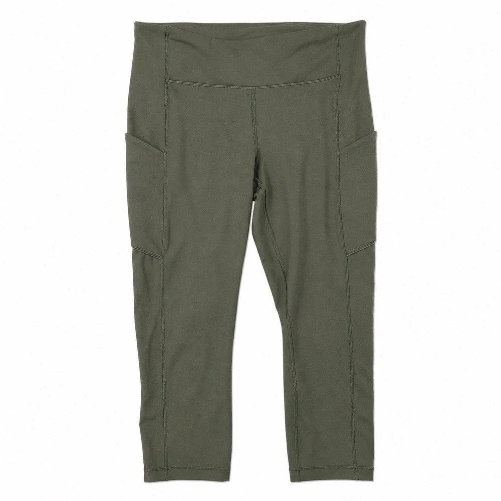 Lululemon Speed Up Crop 21 Dark Olive Green Running Leggings Pockets Size 8 - Picture 5 of 6